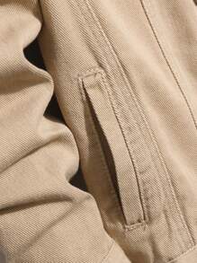 Manfinity Homme Loose Men's Cotton Denim Jacket With Flap Pockets, Without Tee - Khaki - View 3