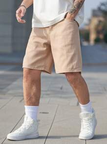 Manfinity Hypemode Men's Casual Solid Color Loose Denim Shorts - Brown - View 1