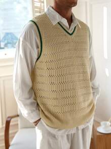 Manfinity Homme Men's Solid Color V-Neck Sleeveless Casual Knit Vest