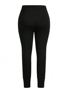 Mulvari Leggings slim fit de couleur unie grande taille, pour un usage casual quotidien - Noir - Voir 2