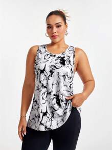 Easithlete Plus Size Tie Dye Print Racerback Casual Sports Tank Top