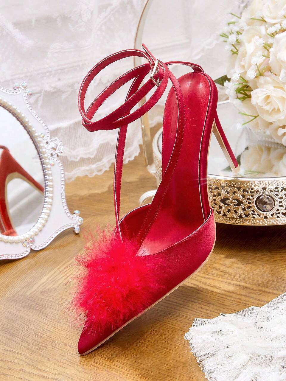 CUCCOO HITCHD Women's Plush Solid Color Pointed Toe Elegant Commuting High Heel Pumps Spring Shoes Spring Break Easter Prom Heels