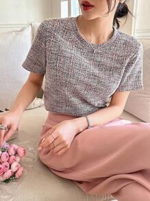 DAZY Women's Crew Neck Short Sleeve Simple Casual Blouse - Multicolor - View 3