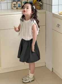 Dazy Kids 2 件套：年轻女孩纯色无袖休闲简约背心和迷你裙，女孩夏季服装 - 白色 - 查看 5