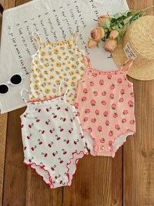 Set de 3 piezas de pelele con estampado floral diminuto para bebé recién nacida para el verano