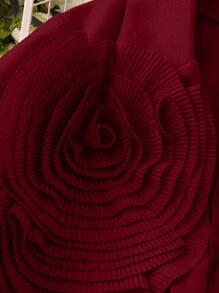 SHEIN LUNE Thickened Solid Color Jacket With Oversized Floral Decoration Lapel - Burgundy - View 3