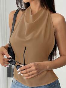 Flirla Top sin mangas con escote en pico y espalda descubierta para mujer, de moda y sexy