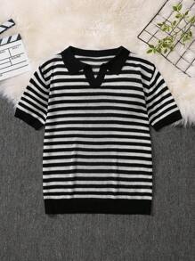 Manfinity CasualKnits Suéter de punto casual para hombre con cuello de contraste a rayas - Blanco y Negro - Ver 6