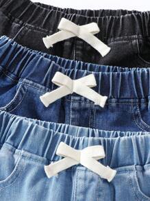 Denimly Tween 男童三件套：休闲都市街头风格牛仔抽绳腰百慕大短裤 - 彩色 - 查看 5