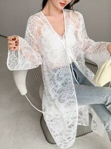 DAZY 夏季新款宽松蕾丝透明感罩衫女士休闲度假风格 - 白色 - 查看 1