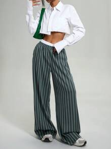 SHEIN Essnce Pantalones largos de mujer de unicolor con parches, bolsillos y estilo sencillo, para uso diario casual