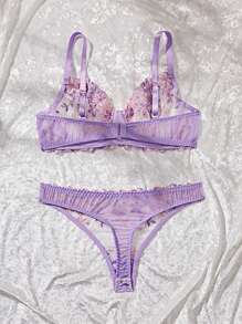 2pcs/Set Women Plus Size Pink Lingerie Set, Lift