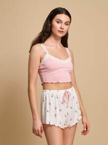 Bộ đồ ngủ/Pajama in ren viền anh đào có nơ phía trước - Nhiều màu - Xem 5
