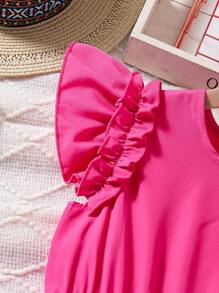 Tween Girls Casual Vacation Colorblock Woven Shift Dress, Summer - Hot Pink - View 4