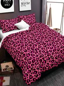 3pcs Pink Leopard Print Bedding Set (1 Duvet Cover + 2 Pillowcases, Comforter Not Included), Daily Use Soft & Skin-Friendly Polyester Fabric, Suitable For All Seasons Indoor Bedroom, Eye-Catching Animal Print Pattern, Bedding - Pink - View 8