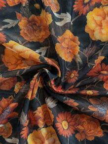 Soleia 女士度假复古碎花短袖荷叶边下摆短款上衣，网眼面料修身 T 恤，适合派对、分层穿着、嬉皮音乐节、复活节、狂欢节、约会、夏季 - 彩色 - 查看 3