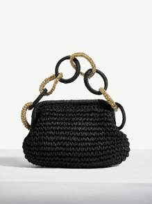 SHEIN VCAY Women's Fashion Bohemian Style Straw Tote Bag, Suitable For Travel