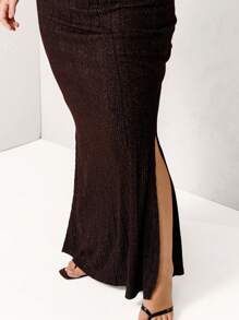 Aralina Curve Charcoal Gray Bodycon Ribbed Maxi Skirt - Grey - View 4