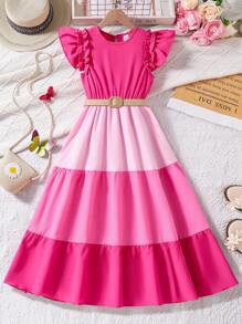 Tween Girls Casual Vacation Colorblock Woven Shift Dress, Summer - Hot Pink - View 3