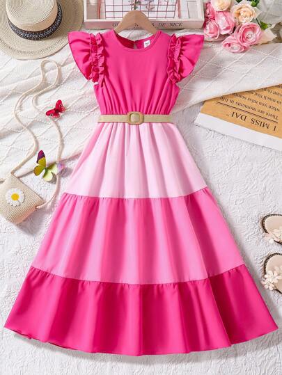 Sparklyn Tween Girls Casual Vacation Colorblock Woven Shift Dress, Summer