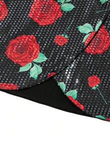 Ellevyn 女士优雅 V 领亮片黑红色迷你紧身连衣裙，新款春夏情人节连衣裙优雅生日服装女士中国新年服装 - 彩色 - 查看 10