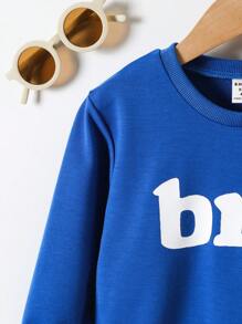 SHEIN Toddler Boys All-Match Crew Neck Long Sleeve Letter Print Pullover Sweatshirt, Versatile For Autumn/Winter - Blue - View 4