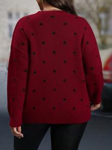 SHEIN LUNE 大码套头毛衣，简约时尚休闲日常穿着，大码针织套头秋冬毛衣 - 紅色 - 查看 2