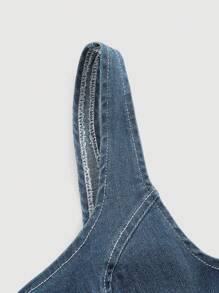 SHEIN MOD 前部系带不对称下摆牛仔复古修身上衣