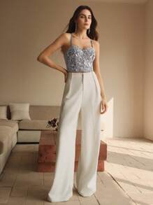 Anewsta Camiseta de mujer elegante con bordado de lentejuelas