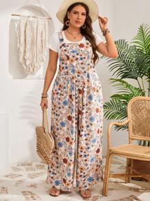 EMERY ROSE Große Größen Boho Lässig Jumpsuit mit Doppeltasche, minimalistisches Design, geeignet für täglichen Frühlingsoutfit Sommer Outfit für Frauen