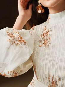 Anewsta Váy tay đèn lồng xếp nếp in hoa phong cách Trung Hoa lãng mạn - Nhiều màu - Xem 2