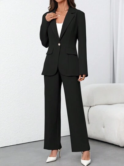 EMERY ROSE Women Casual/Office Solid Color Blazer + Pants 2 Pieces Set Fall Cloth For Women