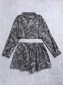 StreetHx 2 pièces Ensemble de chemises à manches longues avec imprimé de feuilles et de fleurs d'automne pour femmes
