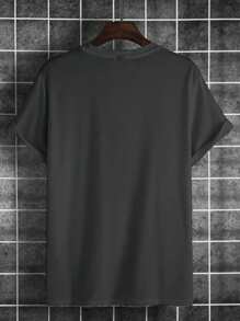 Manfinity Homme 男士圆领短袖字母印花休闲上衣，日常穿着 - 灰色 - 查看 2