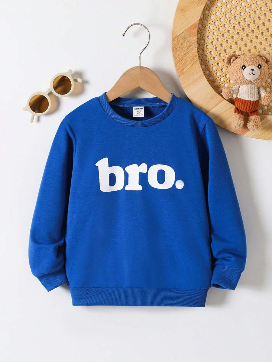 SHEIN Toddler Boys All-Match Crew Neck Long Sleeve Letter Print Pullover Sweatshirt, Versatile For Autumn/Winter - Blue - View 1
