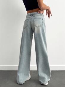 EURMUSE 100% Cotton SUPER LOW RISE WIDELEG CUT Y2K JEAN - Baby Blue - View 2