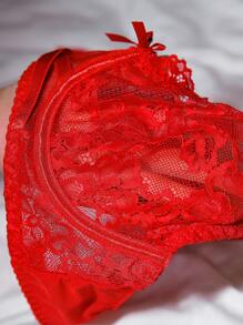 2pcs Valentine's Day Lace Patchwork Women's Underwire Lingerie Bra & Panty Set - Red - View 7