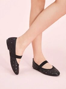 CUCCOO DOLLMOD 女款交叉橡胶钻石装饰舒适优雅黑色平底鞋 - 黑色 - 查看 4