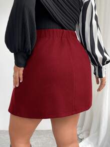 SHEIN Privé Falda roja con aberturas, hecha de tela de lana elegante y de talla grande, versátil para ir al trabajo, eventos sofisticados, el té de la tarde, citas, conciertos y fiestas - con estilo inspirado en el vintage y actual