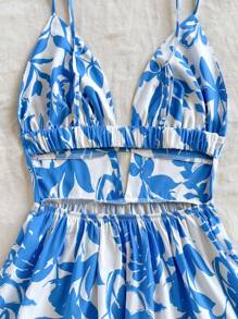 Soleia 女士节日花卉印花细肩带露背 A 字型迷你连衣裙 - 淺藍色 - 查看 6