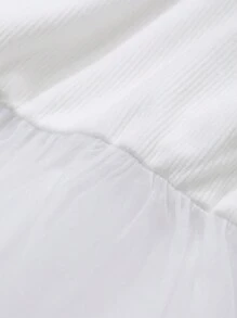 DAZY Young Girl Solid Color Mesh Patchwork Round Neck Long Sleeve Casual T-Shirt - White - View 7