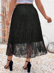 SHEIN Clasi تنورة صيفية أنيقة مزينة بالدانتيل مقاسات كبيرة للسيدات