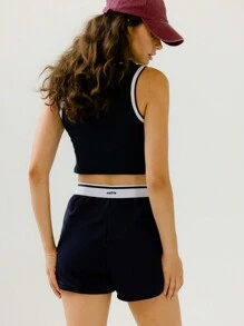 Aralina Leisurewear Racer Shape Tank With Stripe Elastic Waistband Short Set