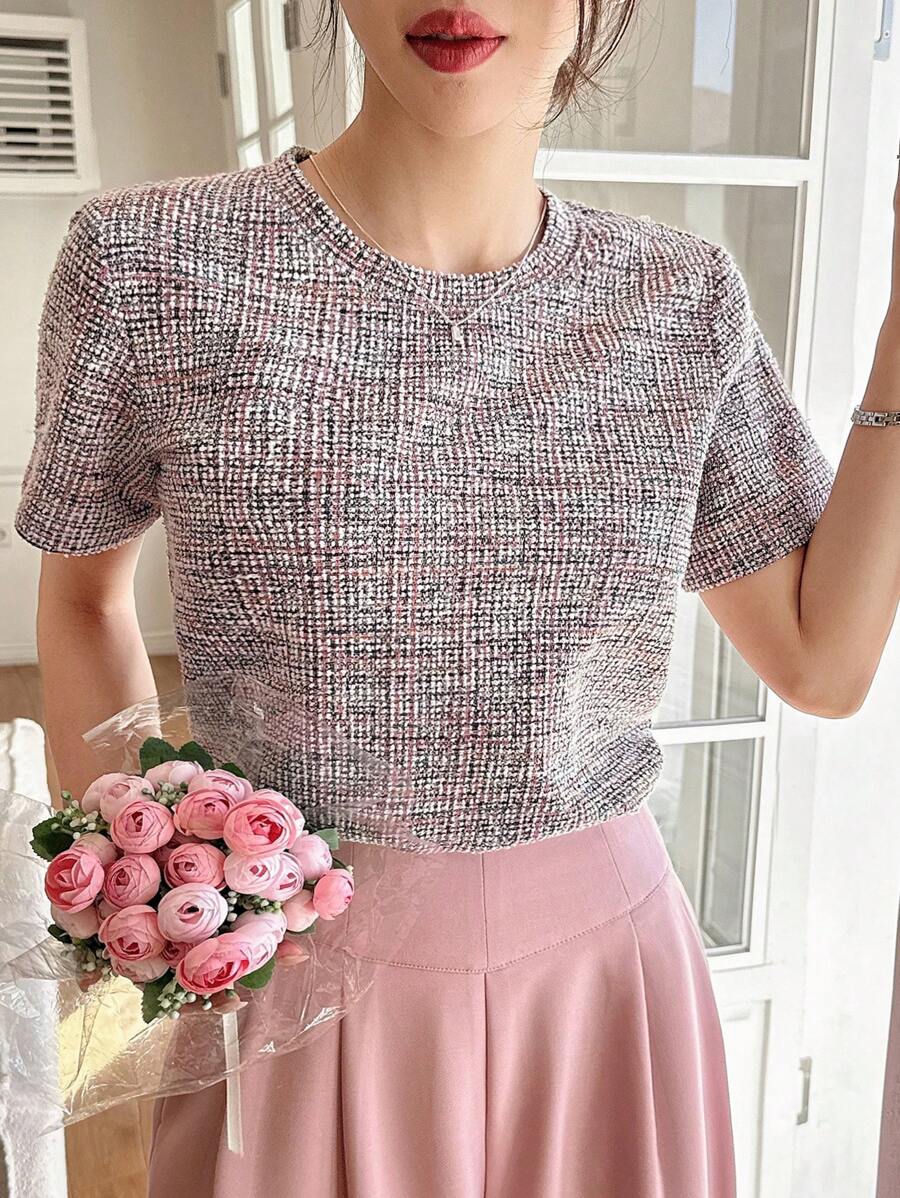 DAZY Women's Crew Neck Short Sleeve Simple Casual Blouse - Multicolor - View 1