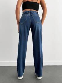 RueChic LOW RISE STRAIGHT CUT LIGHT GREY Y2K STYLE WOMEN JEAN - Dark Wash - View 2