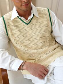 Manfinity Homme Men's Solid Color V-Neck Sleeveless Casual Knit Vest