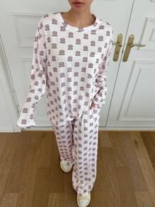 DAZY Cute Cartoon Dog Print Loose Pajama Set - White - View 6