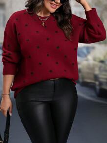 SHEIN LUNE 大码套头毛衣，简约时尚休闲日常穿着，大码针织套头秋冬毛衣 - 紅色 - 查看 4