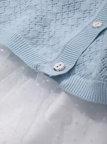 Dazy Kids 2 chiếc/Bộ áo cardigan dài tay phong cách vintage đục lỗ và chân váy mini đa năng cho bé gái, xuân/hè - Màu xanh lam - Xem 7