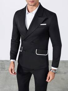 Manfinity Bizformal Completo casual da uomo in tinta unita con patchwork, giacca a maniche lunghe con bottoni davanti e pantaloni, abito da uomo, outfit da matrimonio per uomo, abito formale da uomo